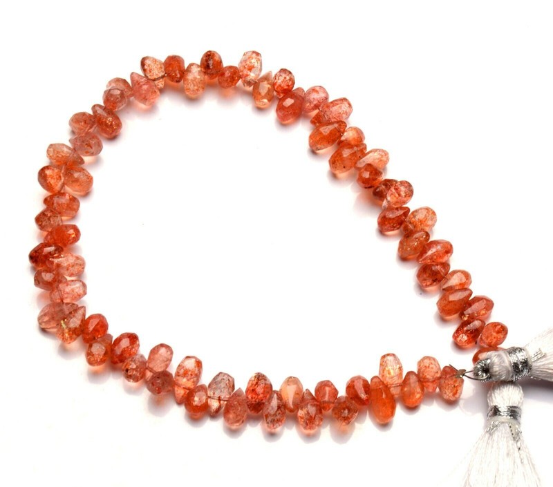 Natural Gem Sunstone 6x4MM Approx Size Faceted Teardrop Shape Beads 8" Strand gallery