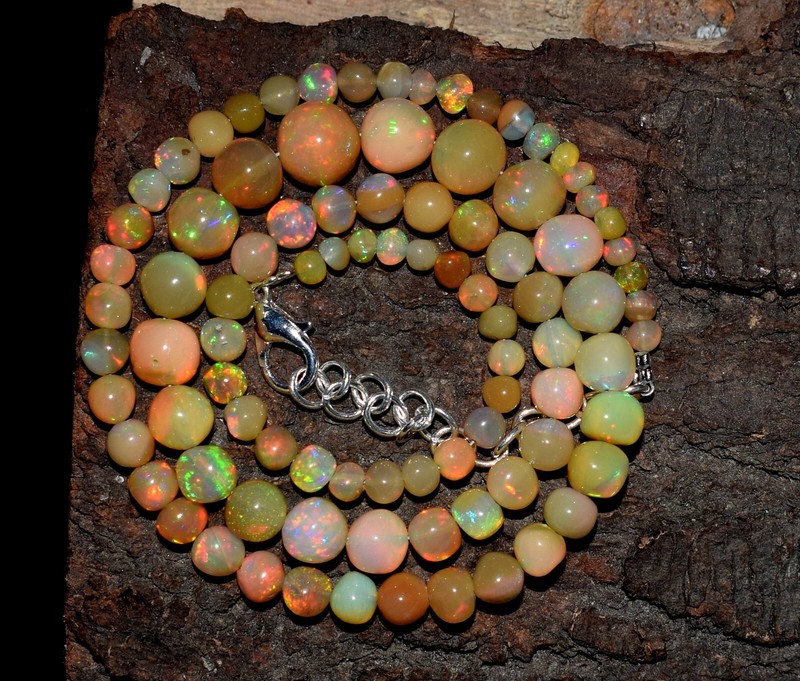 16″Natural Ethiopian Opal Wello Fire Opal Gemstone Beads Necklace Jewelry F3888