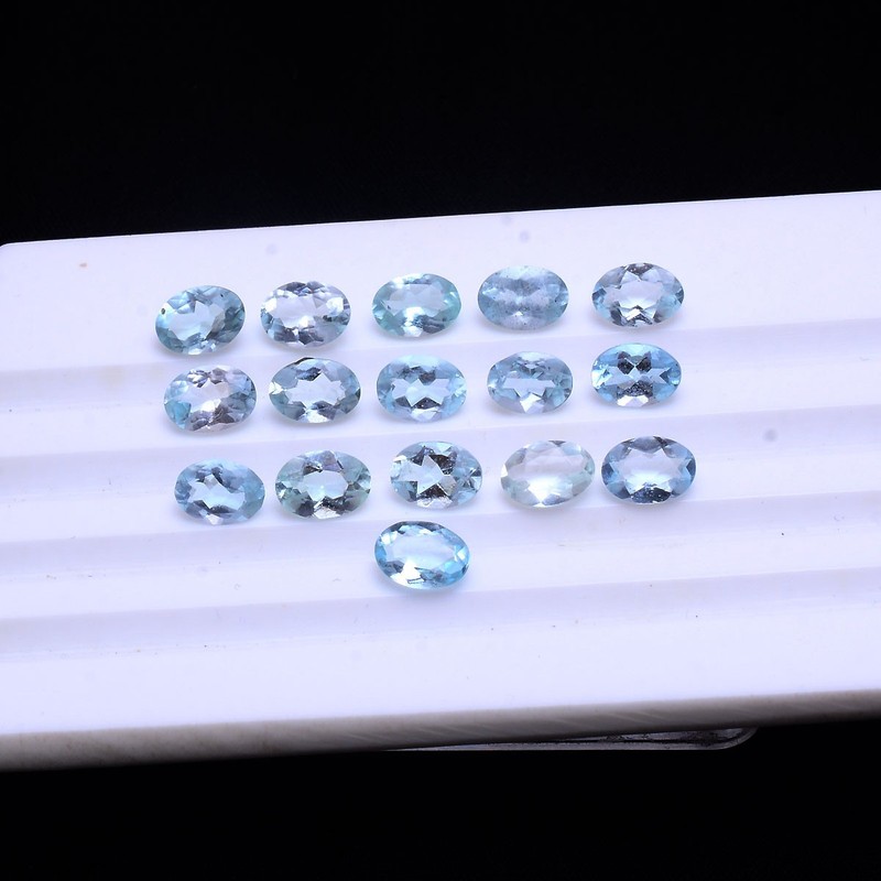 16 Pcs Natural Aquamarine 6mm-7mm Oval Cut Stunning Untreated Loose Gemstone Lot