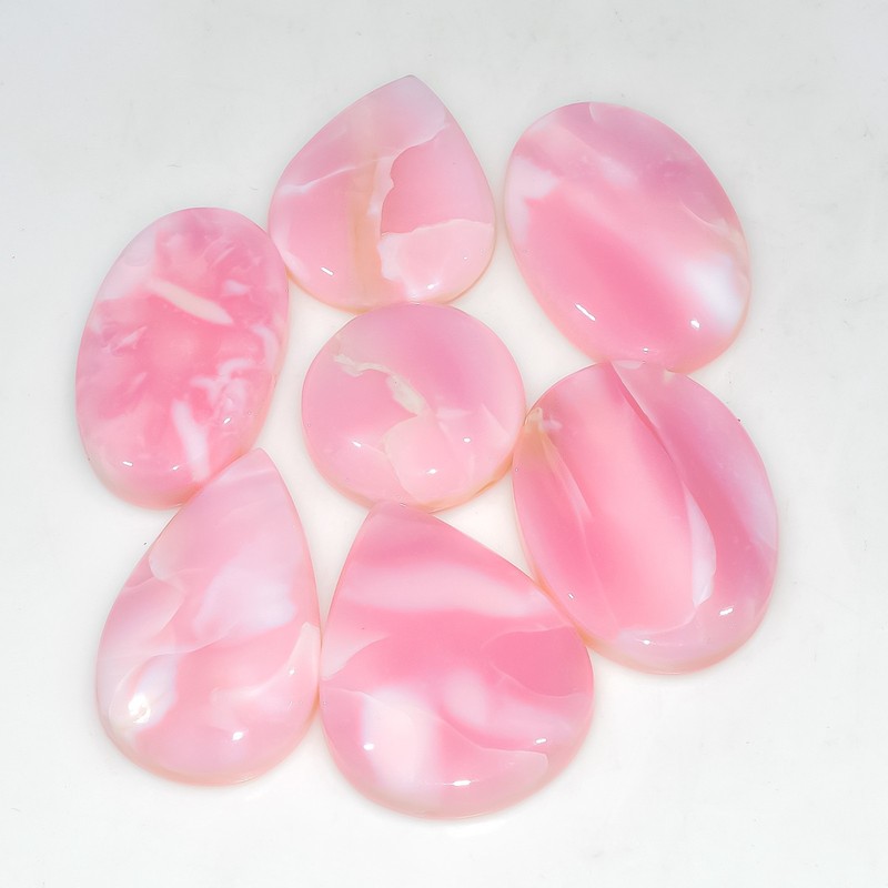 7 Pcs 187Cts Synthetic Pink Opal Cabochon Loose Gemstone Lot 30×20 20x20mm #3754