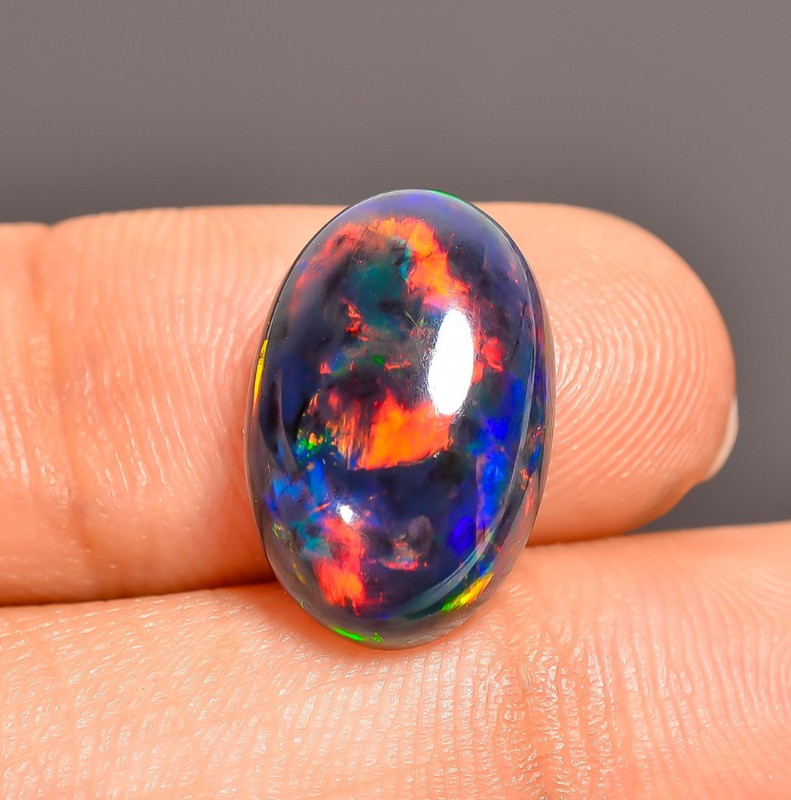 Natural Black Ethiopian Opal Oval Shape Cabochon Loose Gemstone 5 Ct 16X10X6 mm