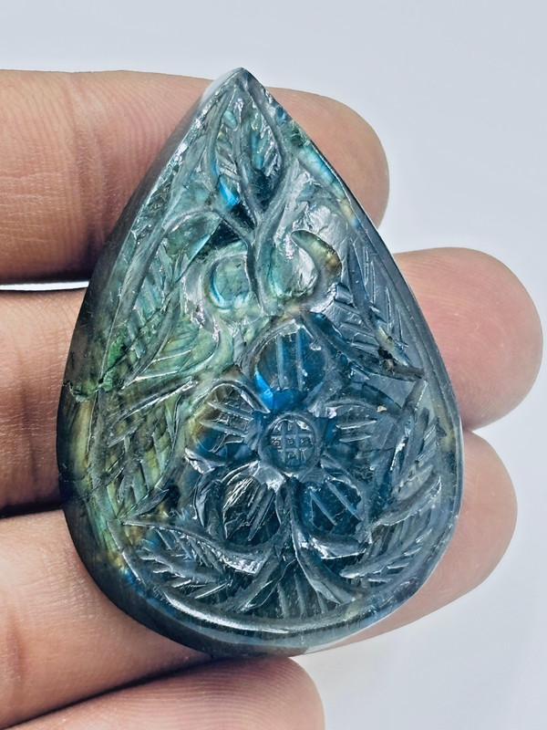 Natural Labradorite Carved Floral Oval Pear Cabochon Loose Gemstone Wholesale
