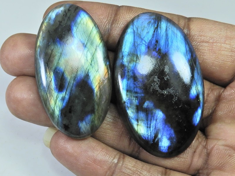 47-50 MM Natural Labradorite Multi Oval Cabochon Loose Gemstone 2 Pcs Lot