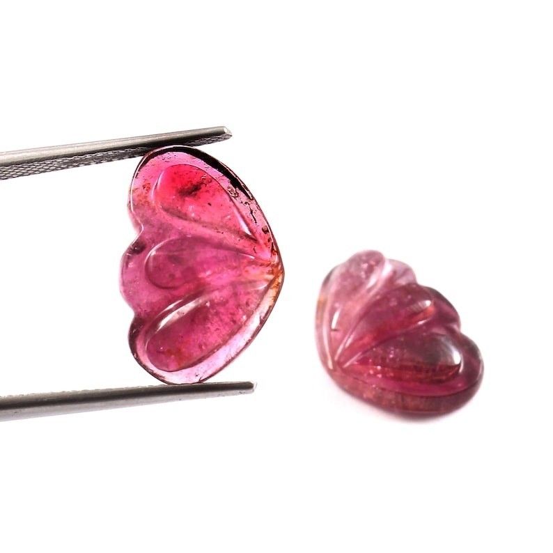 Loose Gemstone Natural Watermelon Tourmaline Butterfly Wings, Hand Carved A503 gallery