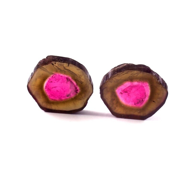 Loose Gemstone Natural Watermelon Tourmaline Smooth Polished Slices A419