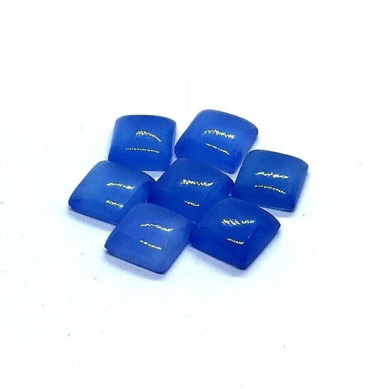 Blue Chalcedony Square Flat Back AAA Natural Loose Gemstone For Making Jewelry