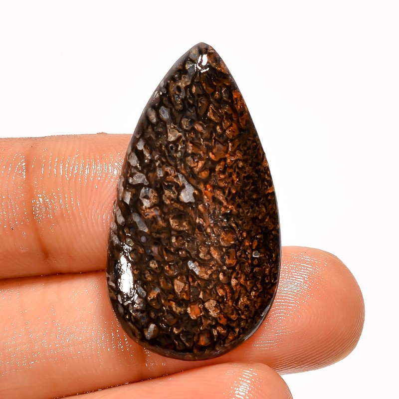 21 Ct Natural Dinosaur Bone Jasper Pear Shape Cabochon Loose Gemstone 33X18X4 mm