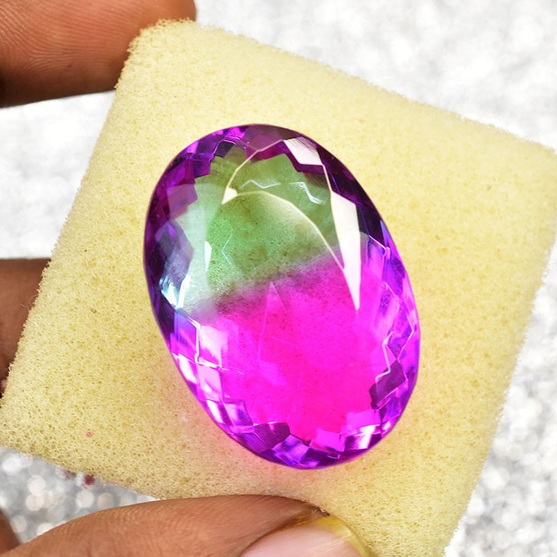 RARE Bi-Color Sapphire 96.65 Ct CERTIFIED Oval Shape Lab-Created Loose Gemstone