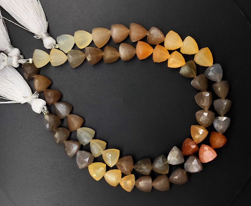 Multi Moonstone Straight Drill 9 mm Size Trillion Shape Beads 9″ Strand