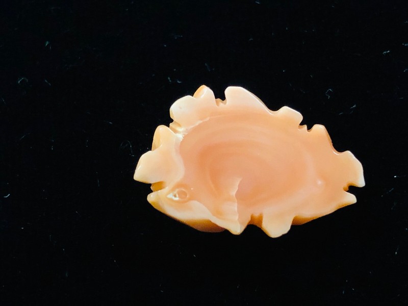 Japanese Obidome Carved Salmon Coral Rose Flower 1.4g gallery