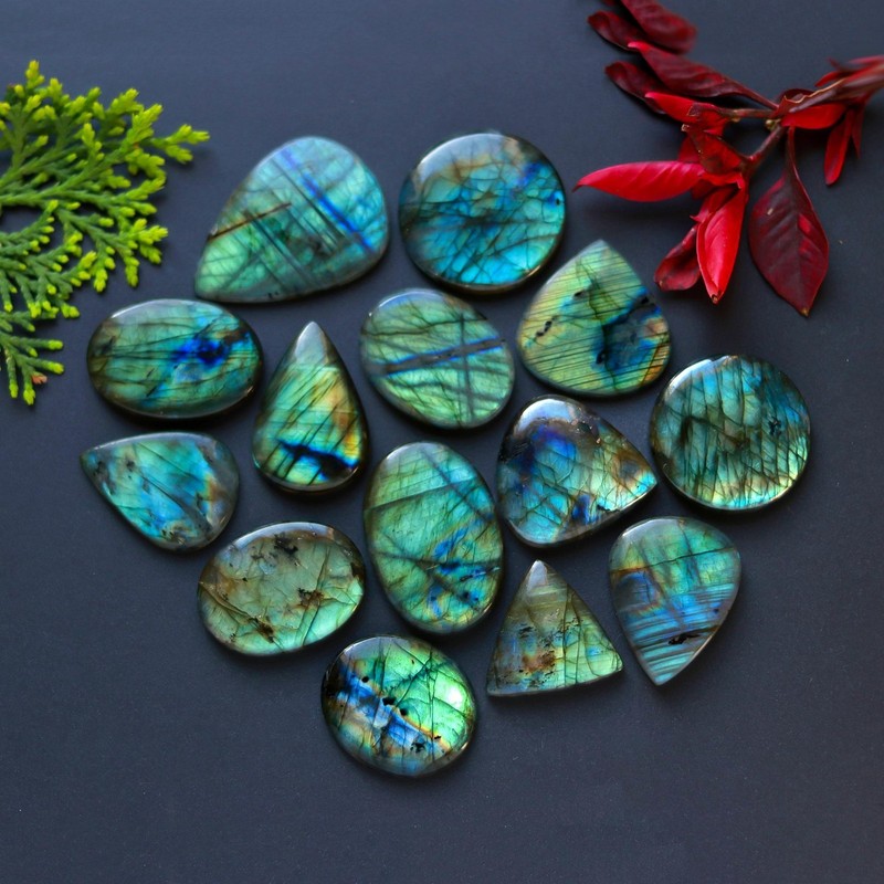 14Pc 396Ct Natural Labradorite Loose Gems Cabochon Lot 39×26 21x21mm #R-13912
