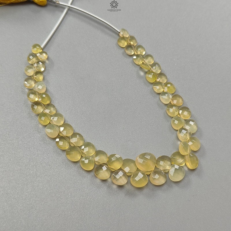28.60cts Natural Yellow Opal Gemstone Trillion Both Side Faceted Beads 5mm – 9mm