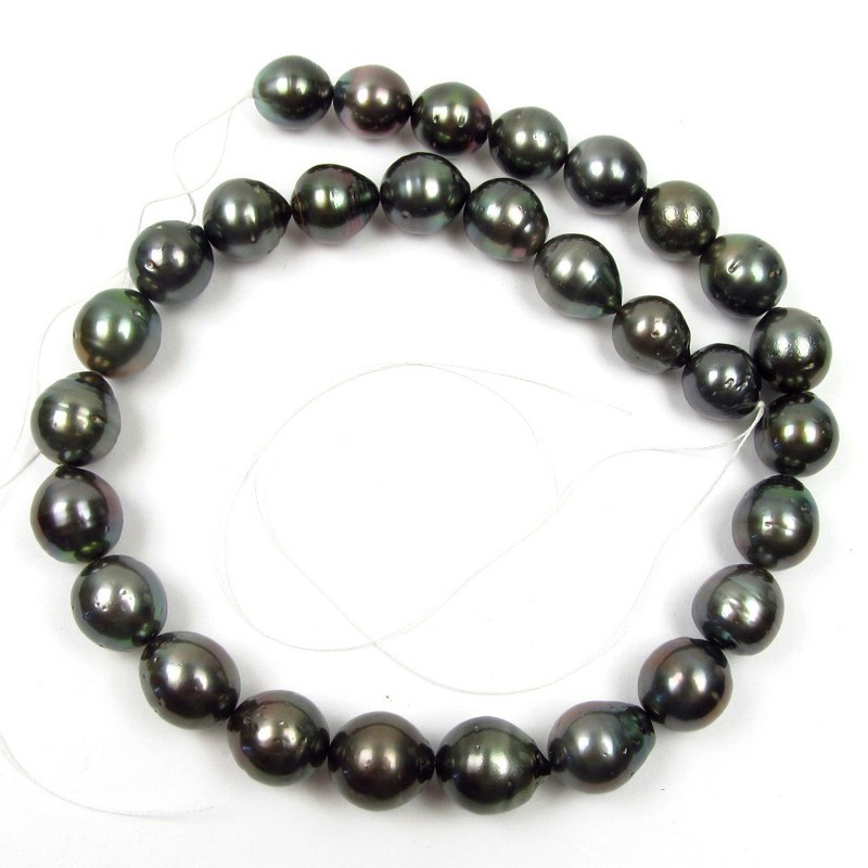 17″ 12.5-15mm Loose Baroque Tahitian Black / Peacock Green Pearl Strand
