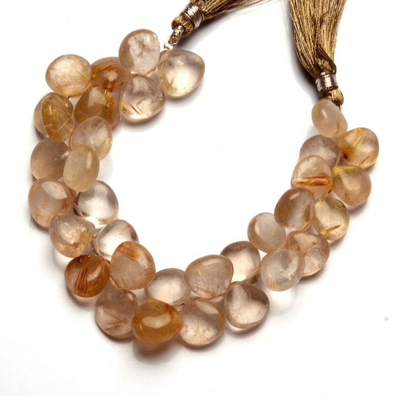 Golden Rutile Quartz Gem 11 mm Approx. Size Smooth Heart Shape Beads 6.5" Strand gallery
