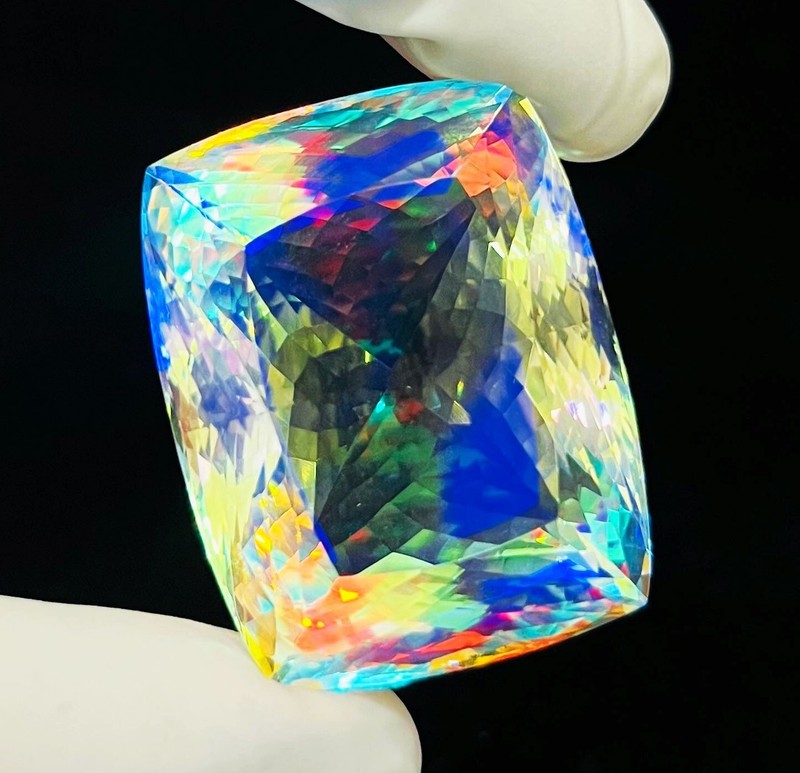 Multicolor Natural Rainbow Mystic Topaz 320+ Ct Certified Cushion Cut Gem A674