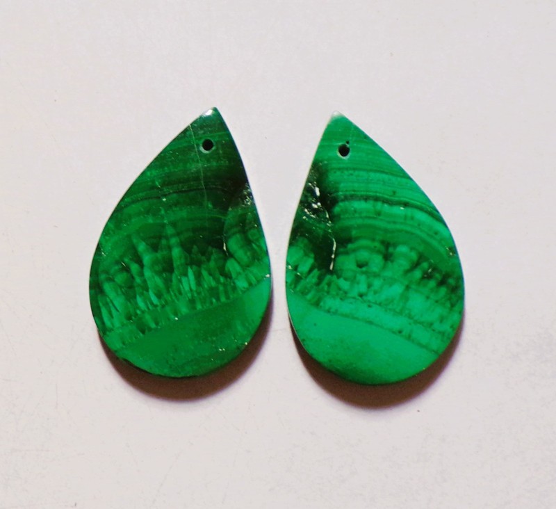 55.35 Cts Natural Malachite Drilled Cabochon Match Pair Gemstone 31.5X21MM 36