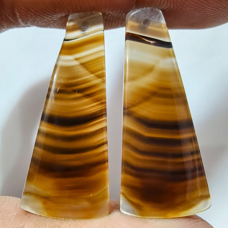 28 Cts Natural Montana Agate Drilled Pair Cabochon Gemstone 32.9 X 13.7 MM 123