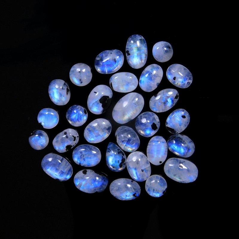 29Pcs 44Cts Natural Rainbow Moonstone Gemstone Cabochon Lot 5×7-6x10mm#14041
