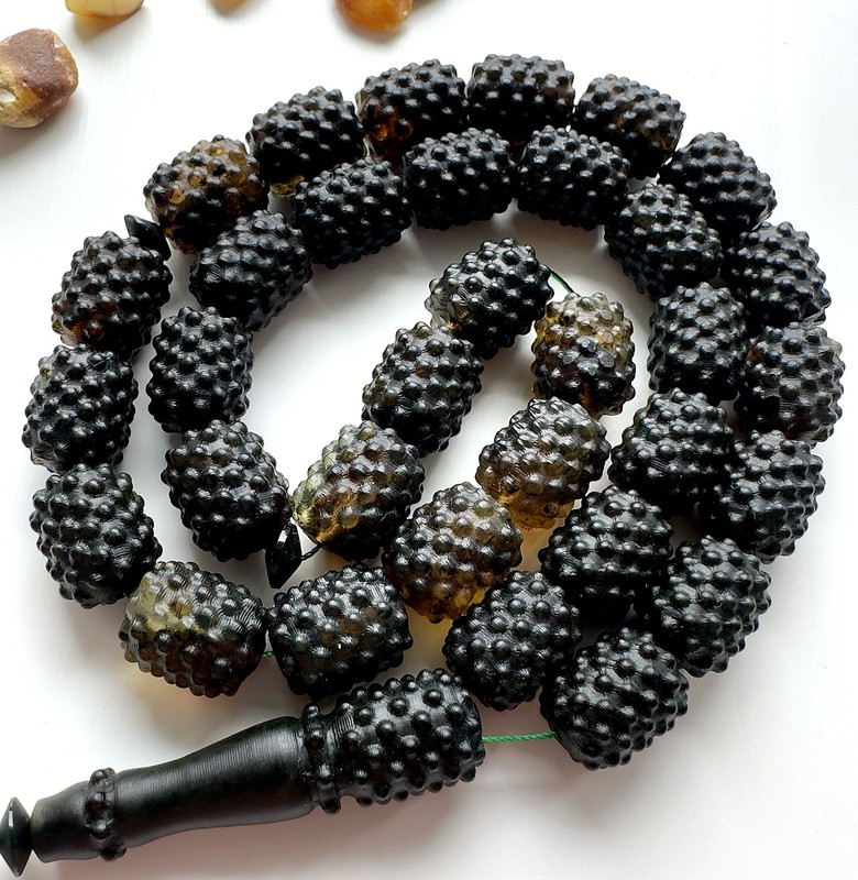 Natural Baltic Amber 76g. Islamic Prayer Rosary 33 Beads With Bubbles Tasbih