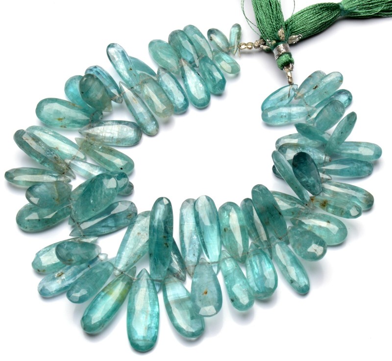 Rare Gem Aqua Kyanite Faceted Pear Briolette 12×5 to 21x9mm Size Beads 9″ Strand