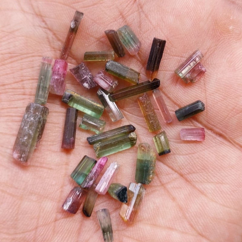 25.5 Carat Natural Watermelon Bi Color Tourmaline Raw Rough Stick 34 Piece Lot