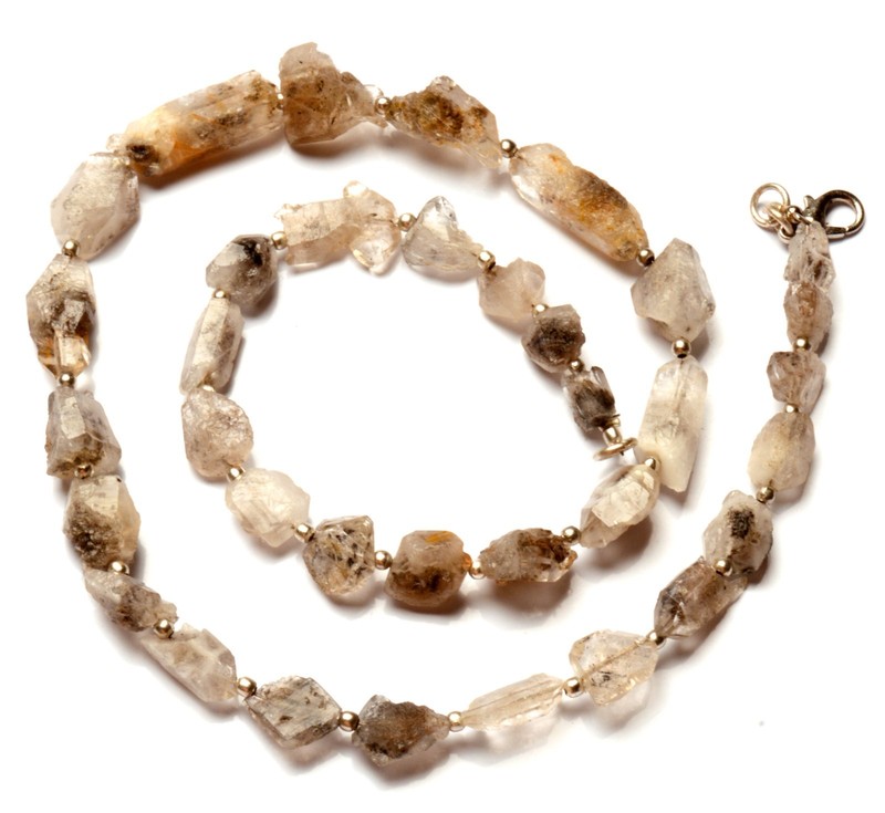 Herkimer Diamond Quartz Gems 5 to 23mm Size Faceted Nugget Beads 17.5″ Necklace