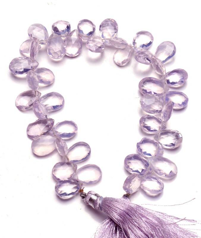 Scorolite Lavender Quartz Natural Gem 13x9mm Approx Faceted Pear Briolettes 8" gallery