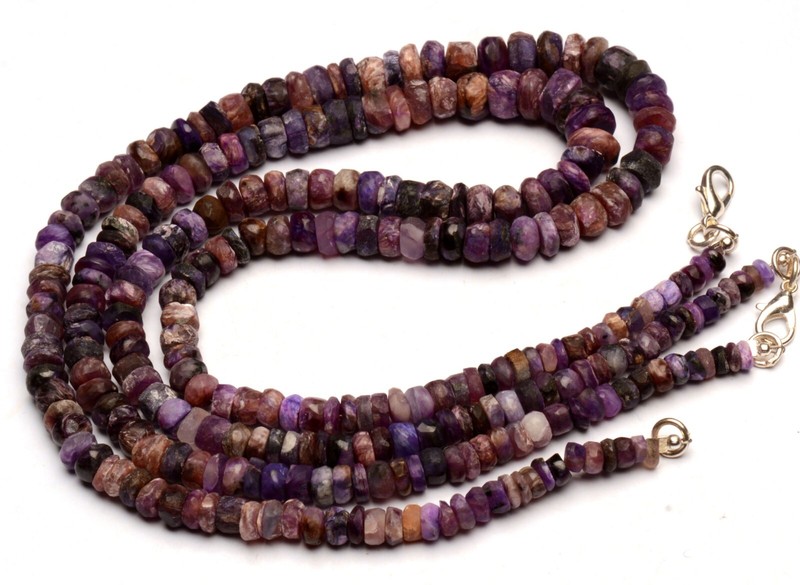 Natural Charoite Gemstone 5 to 8 mm Unpolished Rondelle Shape Beads 18" Necklace gallery