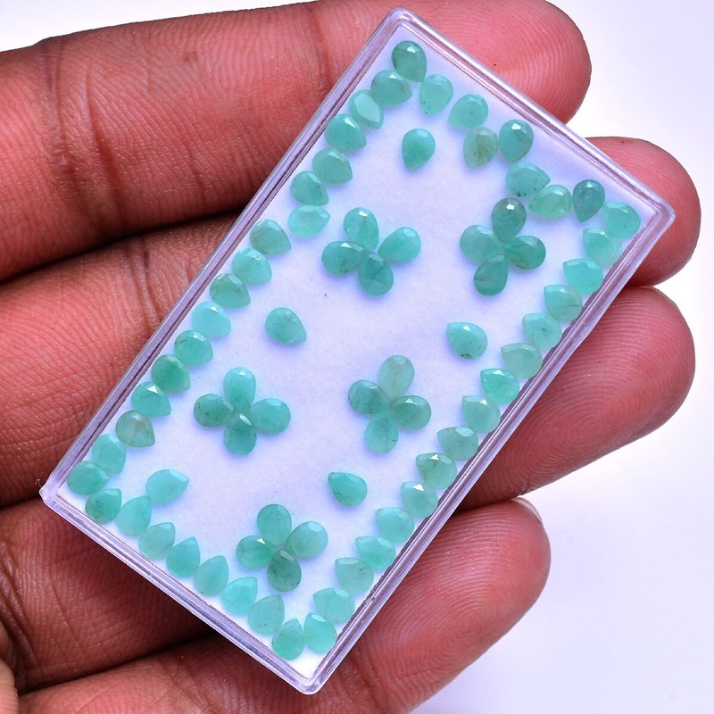 72 Pcs Natural Colombian Emerald 4mm*3mm Pear Faceted Cut Loose Gemstones Lot