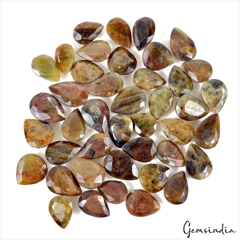 390 Ct 42 Pc Natural Yellow Brown Sapphire Untreated Pear Cut Loose Gemstone Lot