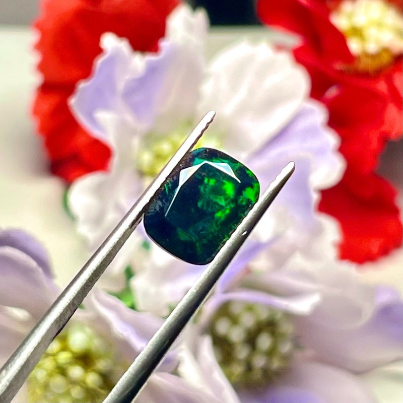 AAA Black Smoked Faceted Ethiopian Opal 10x8x5MM Cushion Loose Gemstone (E-118)