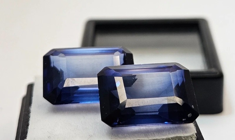Pair of Tanzanite Emerald Cut 27-28 Ct Blue Making Earring Loose GEMSTONE