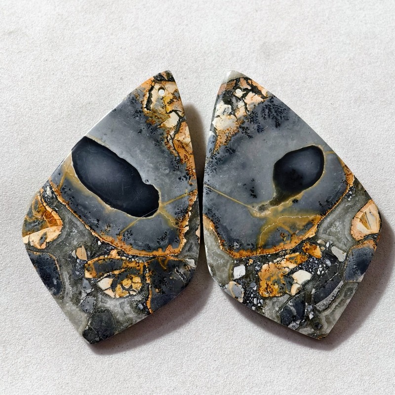 113 Cts Natural Maligano Jasper Drilled Pair Cabochon Gemstone 51.3 X 32.3 MM