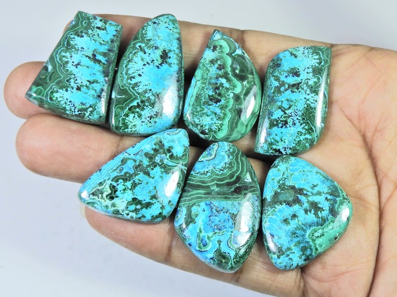 250Cts.Natural Chrysocolla Malachite Fancy Cabochon Loose Gemstone 7Pcs Lot n394 gallery