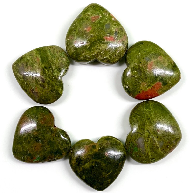 6 Pcs Natural Unakite Jasper 25-29mm Heart Shape Loose Cabochon Gemstones Lot gallery
