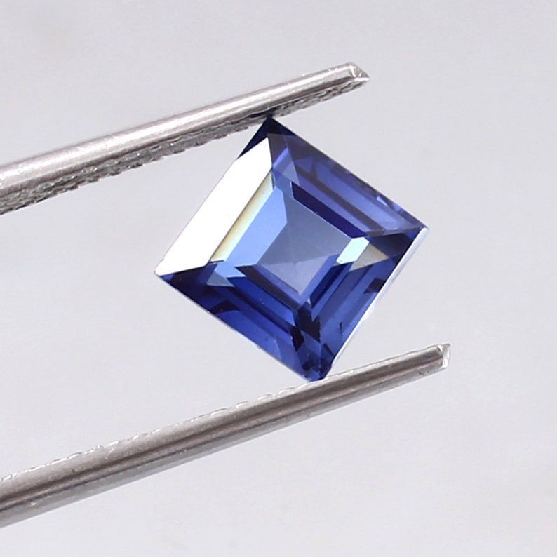 5Ct Natural Blue sapphire Princess cut Faceted Gemstone Certified Sapphire