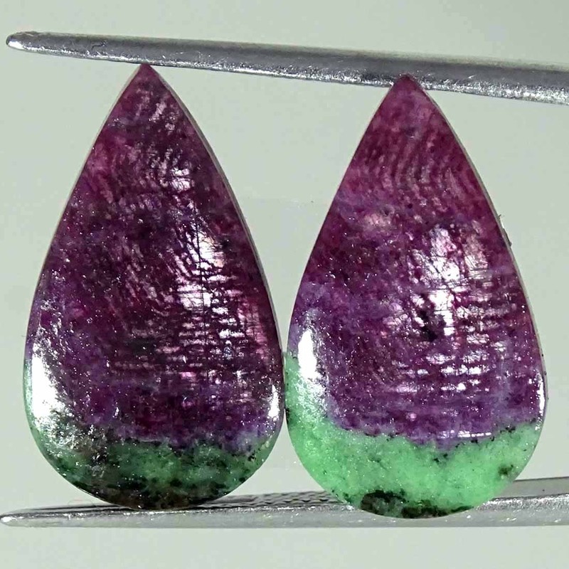 16.80Cts Natural Ruby in Zoisite Pear Pair Cabochon Loose Gemstone