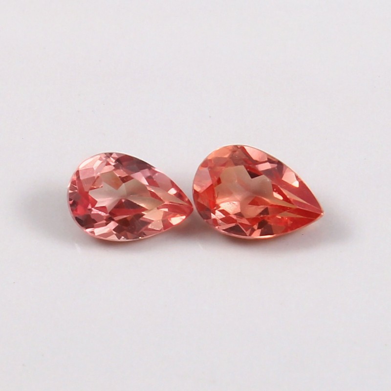 Natural Flawless Ceylon Padparadscha Sapphire Loose Pear Gemstone Cut Pair 6x4mm gallery