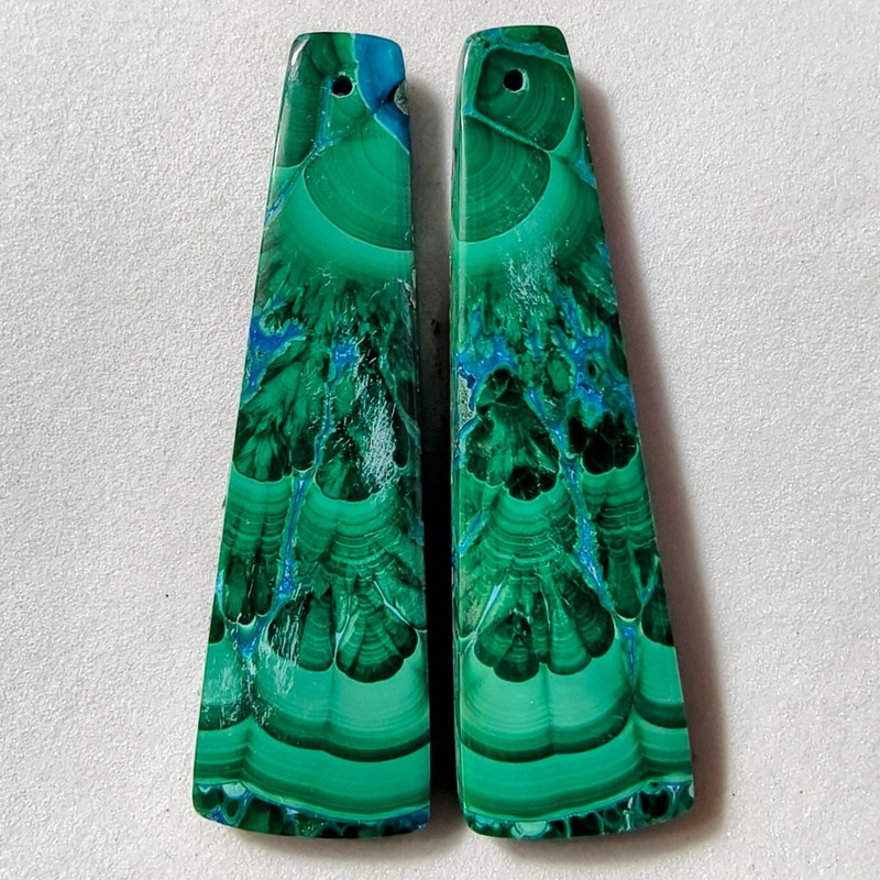 70 Cts Natural Chrysocolla Malachite Drilled Pair Cabochon Gemstone 46.9X14.1 MM