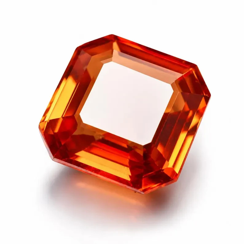 Flawless 13 CT+ Natural Ceylon Orange Sapphire Loose Asscher Certified Gemstone