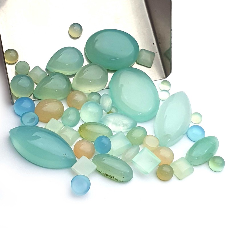 Natural Aqua Chalcedony Mix Stone Cabochon Gemstone Lot 21 Pcs 6*8-22*17 MM 82CT