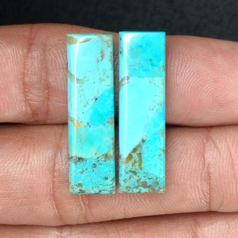 Genuine Natural Turquoise Rectangle Cabochon Pair Loose Gemstone 8×30 MM