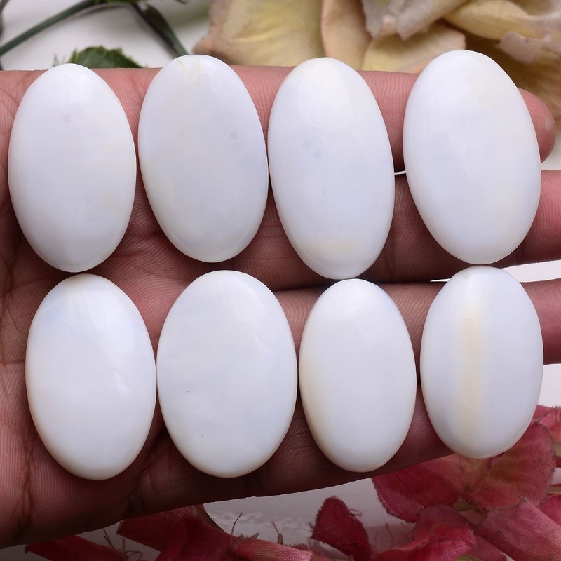 8 Pcs Natural White Opal 35mm-40mm Oval Cabochon Untreated Loose Gemstones Lot