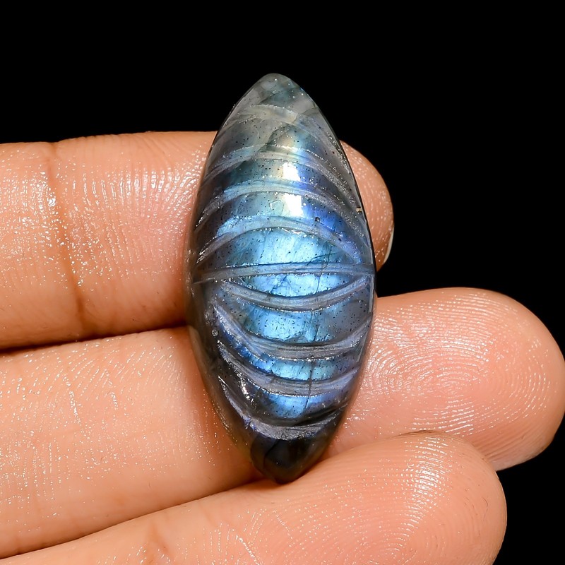100% Natural Labradorite Marquise Shape Carved Gemstone 21 Ct. 30X14X7 mm