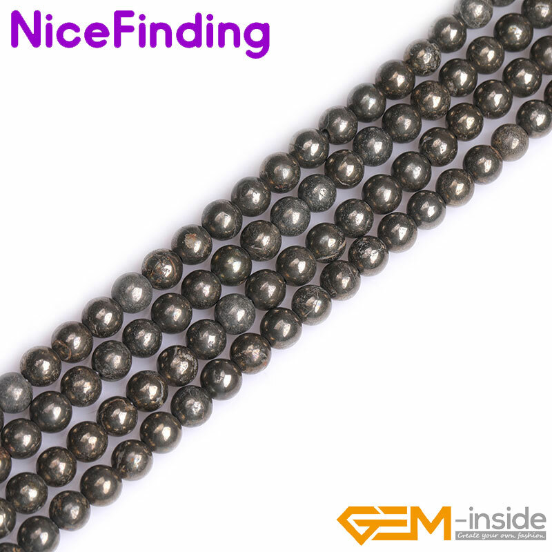 Natural Gray Pyrite Gemstone Round Strand 15" 2mm Big Hole Stone 6mm 8mm 10mm gallery
