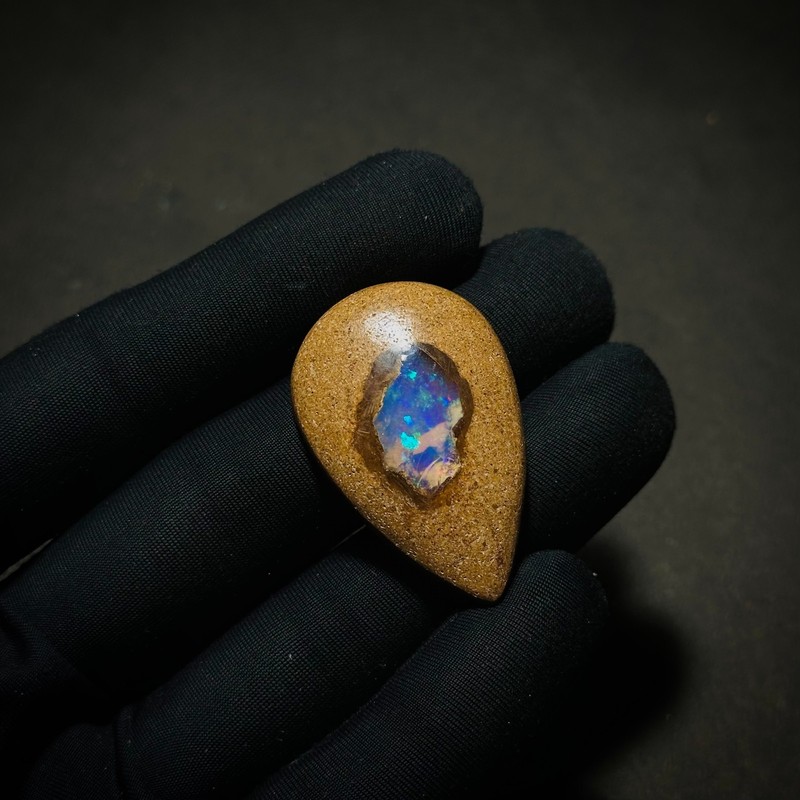26Ct A++ Grade Australian Boulder Opal, Ironstone Matrix Flash, Loose Opal 40x26 gallery