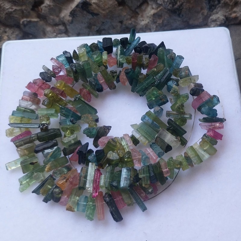 105 Ct 4 to 11 MM Natural Multi Color Tourmaline Raw Rough Pencil 18 Inch Beads