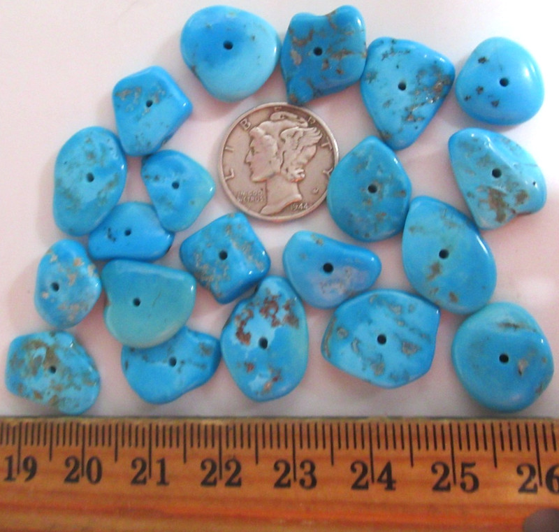 SLEEPING BEAUTY TURQUOISE 100tcw DRILLED FLAT NUGGETS 10X10mm TO 16X12mm #824 gallery