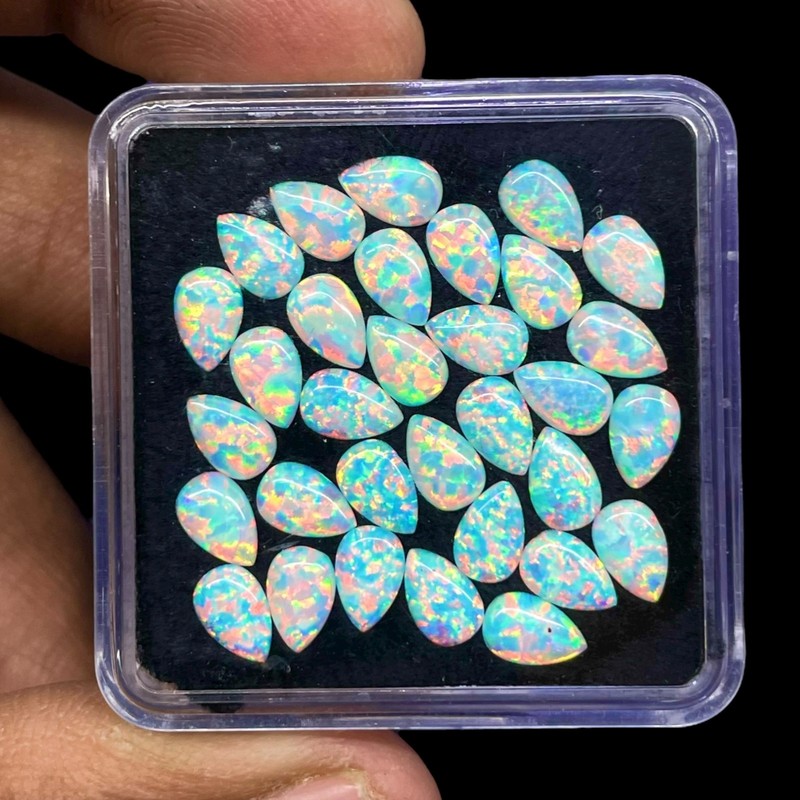 10 Pcs Australian Opal 6x4mm Pear Cabochon AAA Quality Lab Created Gemstones Lot gallery