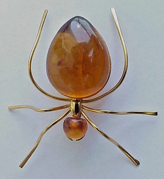 ✅ BALTIC AMBER RUSSIA SOVIET INSECT SPIDER BROOCH 老琥珀 USSR WATCH GOLD PIN ORDER